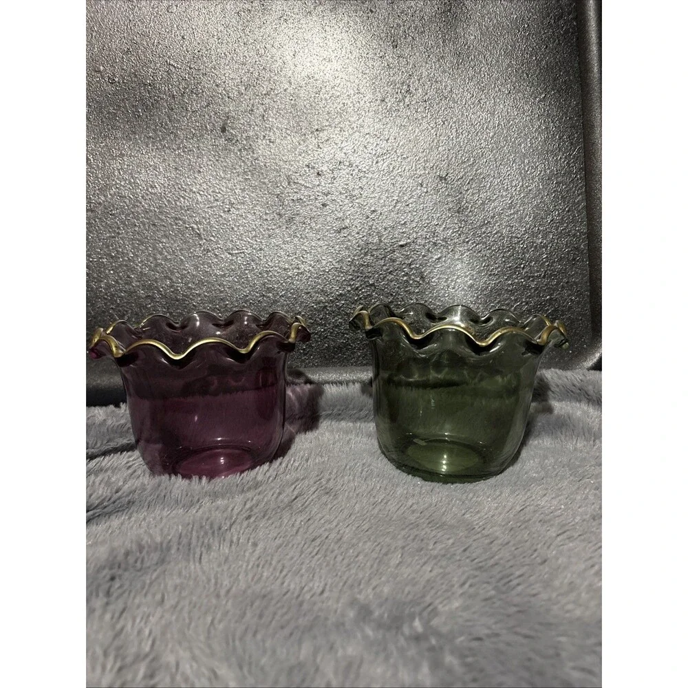 Lot 2 Ashland Glass Prairie Candle Holders Spring Fall Decor Purple Green New